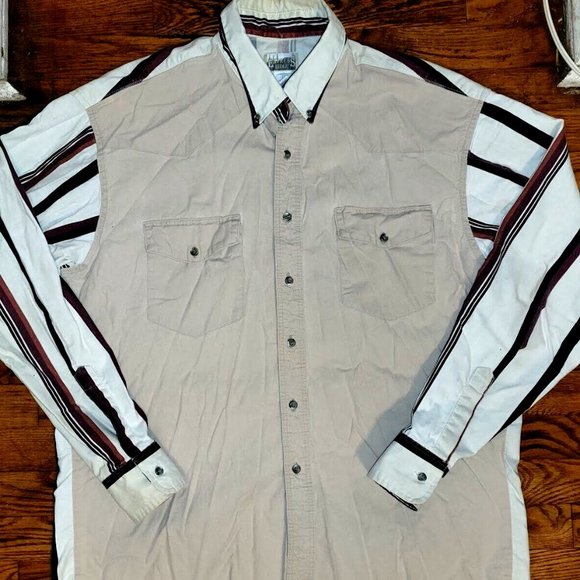 Vtg 90s Tan Express Rider Button Up Western Shirt White Stripe Sleeves Size XL - Picture 1 of 5